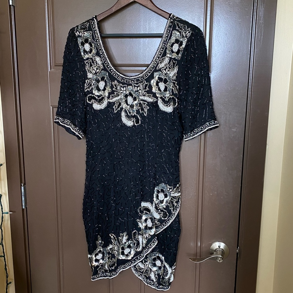 Silk Beaded Black Cocktail Dress *vintage*